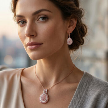 D'Joy AAA Padparadscha Saphir und Zirkon Ohrringe und Anh&auml;nger mit 50cm Kette