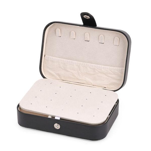 Schmuckbox aus PU-Leder in Schwarz mit Druckknopfverschluss, 16,5x11,5x5,5cm, inkl. 10 Silberputztücher image number 6