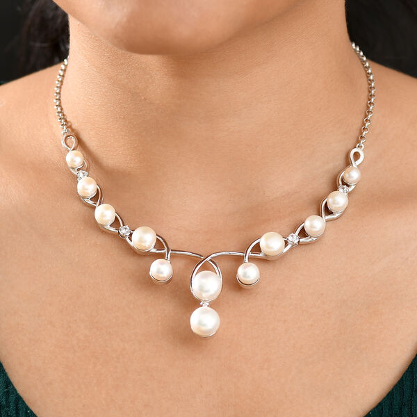 Süßwasser Perle (10.5, 9, 8.5, 7.5, 6 mm) Halskette ca. 50 cm Messing image number 3