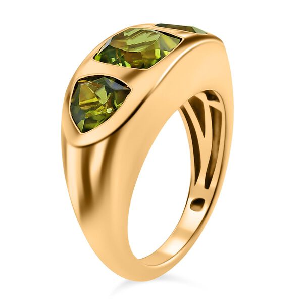 Nat&uuml;rlicher Peridot 3 Stein Ring 925 Silber vergoldet  ca. 3,20 ct image number 5