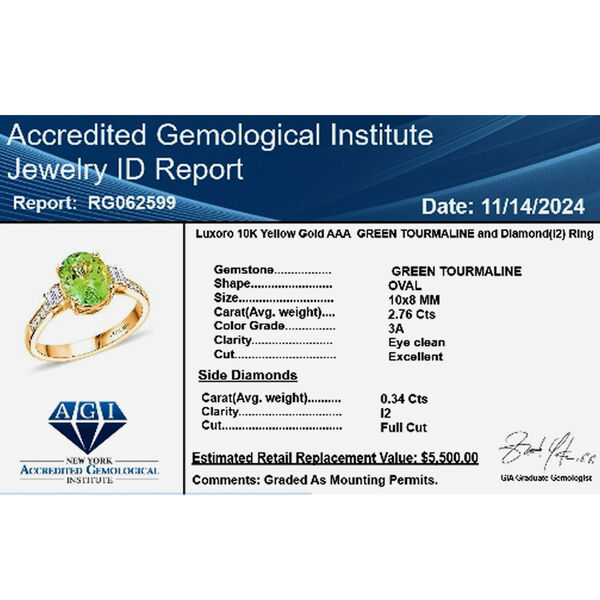 LUXORO zertifiziert und gepr&uuml;ft AAA gr&uuml;ner Turmalin und Diamant Ring in 417 Gold - 3,10 ct. image number 6