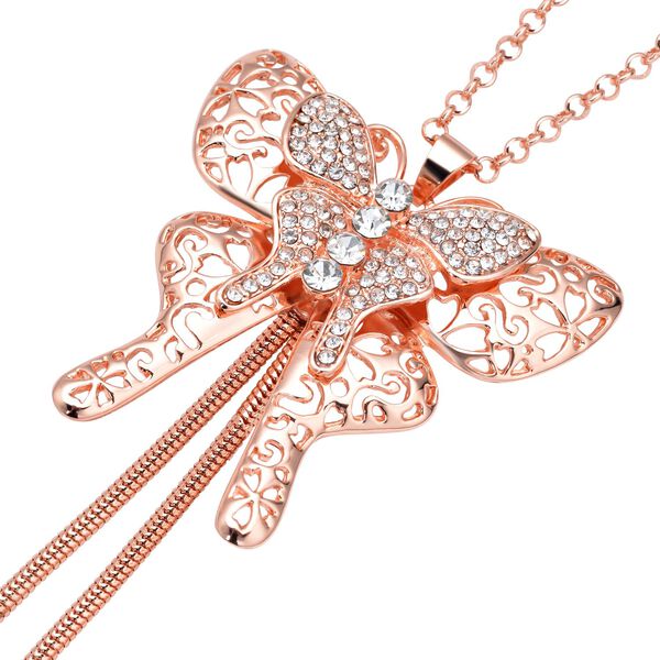 Wei&szlig;e Kristall-Schmetterling-Halskette in Ros&eacute;goldton, 73,75 cm - 1,50 ct. image number 3