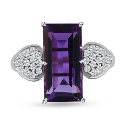 AA Lusaka Amethyst, wei&szlig;er Zirkon Ring, 925 Silber rhodiniert (Gr&ouml;&szlig;e 18.00) ca. 7.39 ct