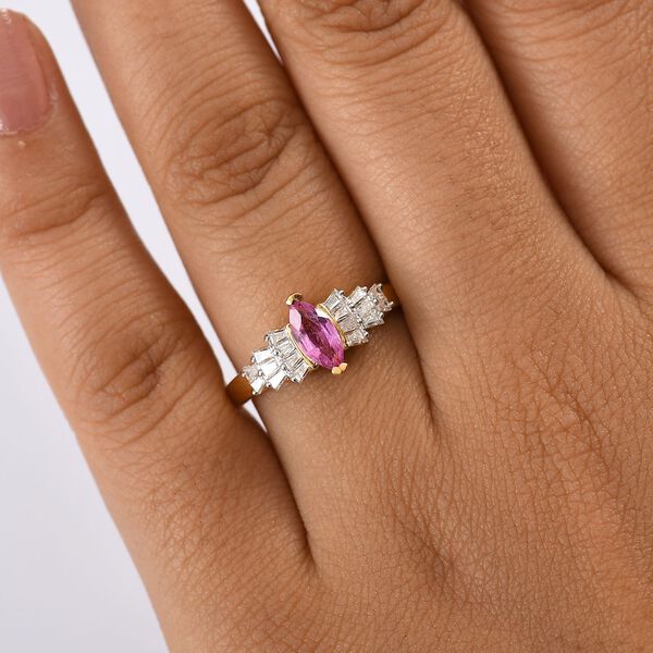 AAA Ilakaka Rosa Saphir (Fissure gef&uuml;llt), Moissanit Ring 925 Silber 750 Gelbgold Vermeil (Gr&ouml;&szlig;e 20.00) ca. 1,17 ct image number 3