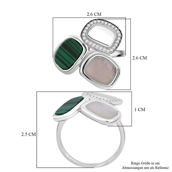 Malachit, Perlmutt und weißer Zirkonia Ring image number 6