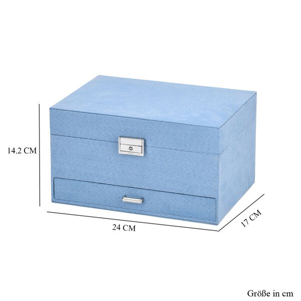 4-lagige Schmuckbox aus Samt mit 10 Silberputztüchern, 23,8×17×14,2 cm, Türkisblau image number 11
