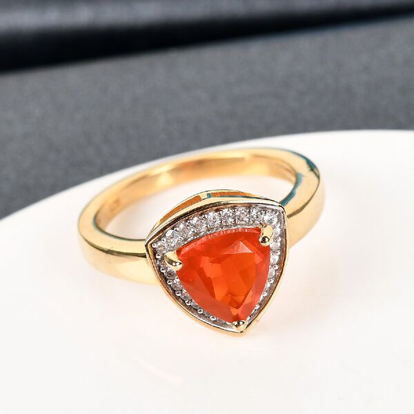 Purpurroter Feuer Opal und Zirkon Solit&auml;r Ring 925 Silber Vermeil image number 6