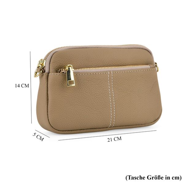 "Genuine Leather crossbody bag Color: Khaki Size:21*5*14cm        Wall: Genuine Leather Lining: Polyester Exterior:zipped-3 Interior:zipped-1,slid-1" image number 8