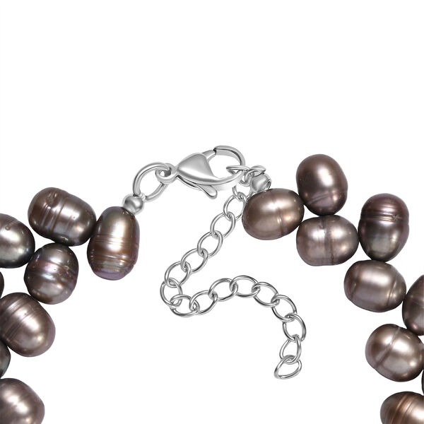 S&uuml;&szlig;wasserperlen-Armband, grau gef&auml;rbt, Tropfenform, ca. 19 cm, Edelstahl image number 5
