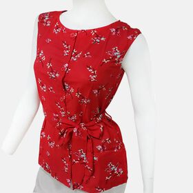 Frauen Sleeve Top mit Blumen, Rot, Größe 42