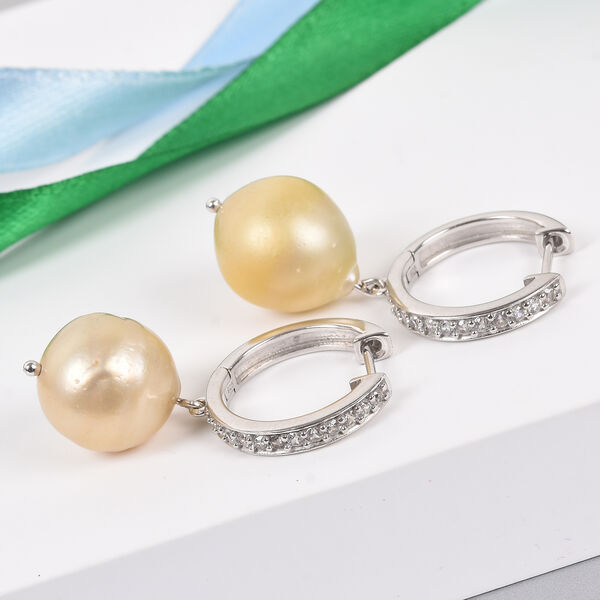 Goldener Südsee Perlen- und Zirkon-Ohrringe, 925 Silber platiniert ca. 1,00 ct image number 2