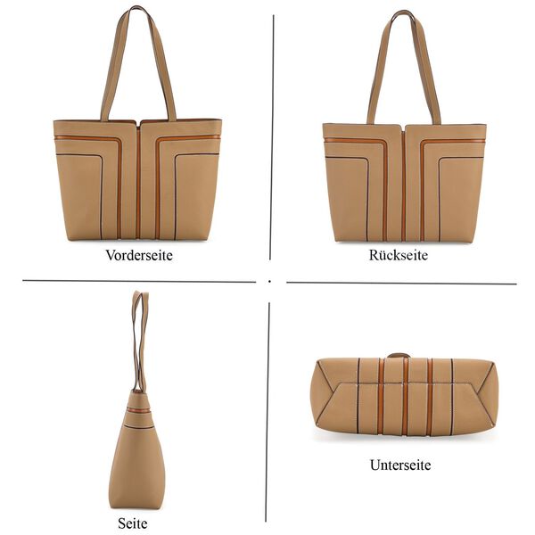 Echtleder Shopper, geometrisches Panel Design, 32x12x28, Beige image number 2
