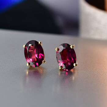 D'Joy AA Nat&uuml;rlicher Rhodolith Granat Ohrringe 925 Silber vergoldet ca. 1.85 ct