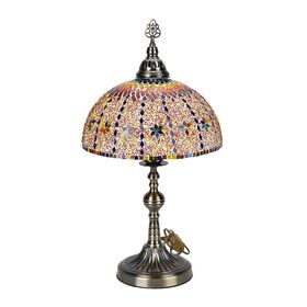 Künstlerische Mosaikglas-Tischlampe mit Bronzefuß, Größe 59cm, mehrfarbig