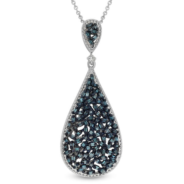 Blauer und Wei&szlig;er Diamant Anh&auml;nger mit Kette 45 cm 925 Silber platiniert ca. 0,50 ct
