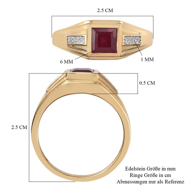 Fissure gef&uuml;llt Rubin und Zirkon Herren Ring 925 Silber 585 Vergoldet image number 7
