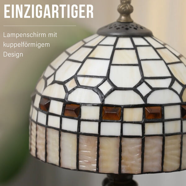Handgefertige Tiffany-Stil Tischlampe, Buntglas, Braun image number 3