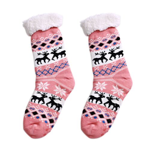 2er-Set rutschfeste Wintersocken mit Sherpa-Futter, (Größe 36-41), (Größe 36-41), rosa-schwarz image number 1