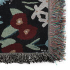 Handgewebte Jacquard-Decke mit Fransen, 100% Baumwolle, Blumenwiese, Schwarz/mehrfarbig image number 4