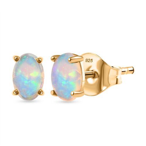 AA Natürlicher, äthiopischer Welo Opal Ohrringe 925 Silber vergoldet ca. 0,66 ct. image number 0