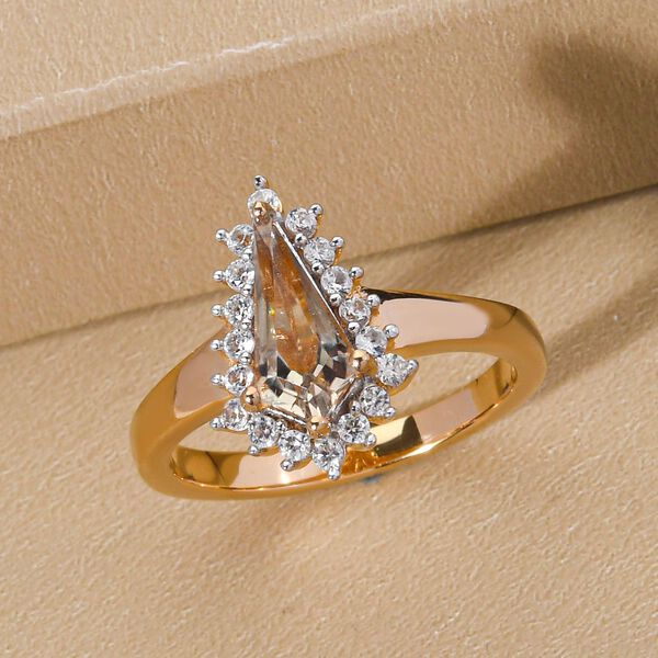 AAA Turkizit und wei&szlig;er Zirkon-Ring, 925 Silber Gelbgold Vermeil  ca. 1,18 ct image number 2