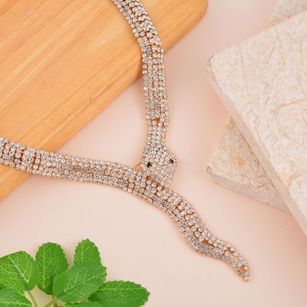 Schwarzer Kristall, Wei&szlig;er Kristall Halskette ca. 45 cm Reines Messing image number 2