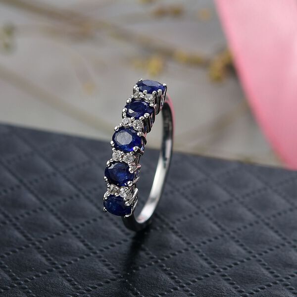 D'Joy Masoala Saphir (Fissure gef&uuml;llt), Wei&szlig;er Zirkon Ring 925 Silber rhodiniert (Gr&ouml;&szlig;e 21.00) ca. 1,58 ct image number 2