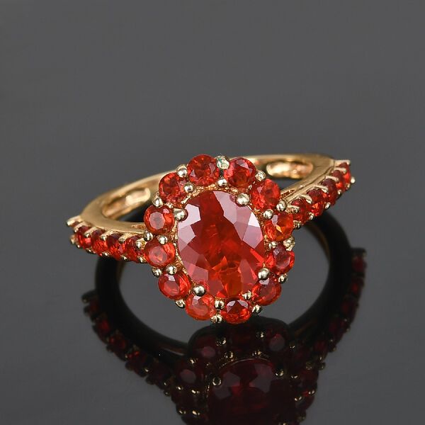 Mexikanischer Kirschfeuer-Opal Ring 925 Silber Vermeil image number 2