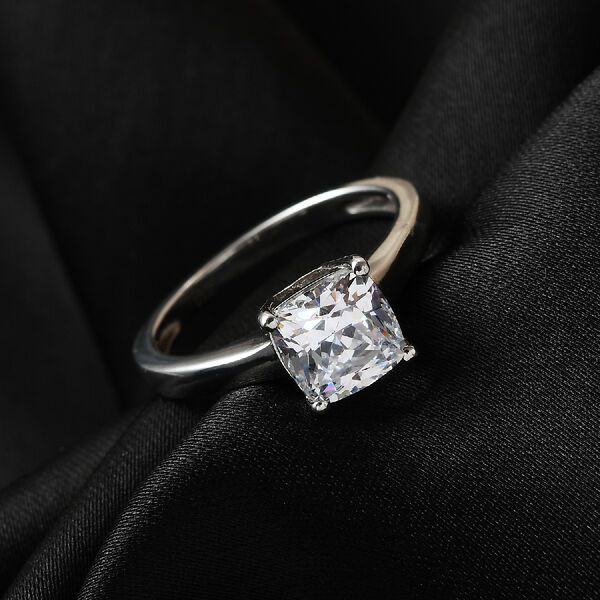 LUSTRO STELLA Hergestellt mit ZIRKONIA Solit&auml;r Ring 925 Silber Platin-&Uuml;berzug (Gr&ouml;&szlig;e 16.00) ca. 3,17 ct image number 2