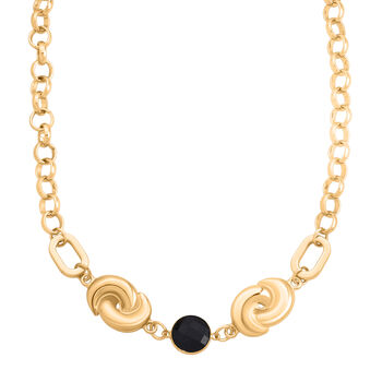 Schwarze Kristall Halskette ca. 50 cm + 5 cm Extender, Gelb