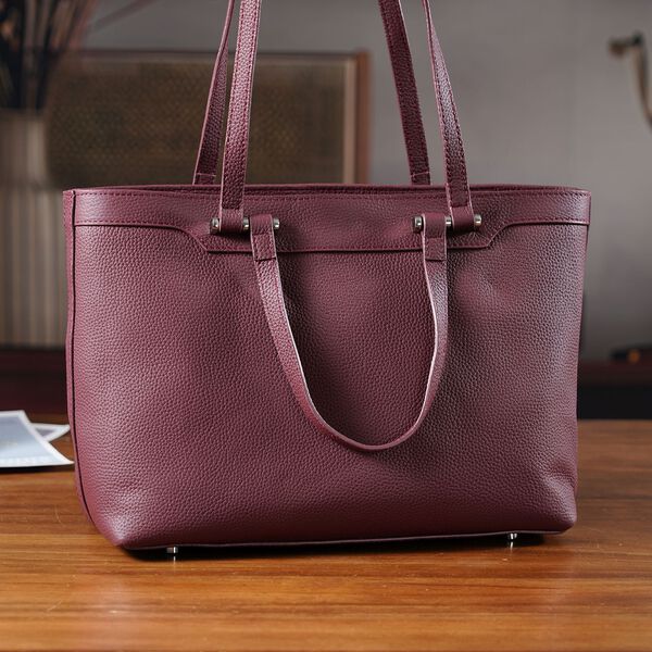 Leder-Shopper mit Doppelhenkel, 30x12x23 cm, Burgunder image number 1