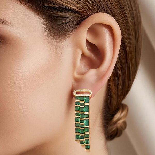 Weißer Zirkonia, Glas Ohrringe, Nickelfreies Messing goldfarben image number 3