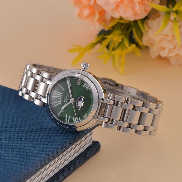 GENOA - Japanischem Uhrwerk und grünem Sonnenschliff-Zifferblatt, Reiner Edelstahl, 20 cm image number 2