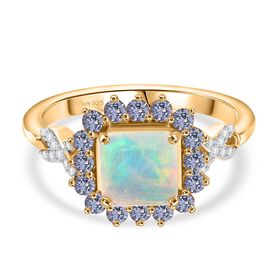 Opal Radiance - D joy Natürlicher, äthiopischer Welo Opal, Tansanit Starlit Ring, 925 Silber 750 Gelbgold Vermeil (Größe 17.00) ca. 1,63 ct
