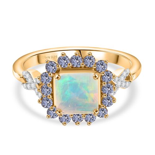 Opal Radiance - D joy Natürlicher, äthiopischer Welo Opal, Tansanit Starlit Ring, 925 Silber 750 Gelbgold Vermeil (Größe 17.00) ca. 1,63 ct image number 0