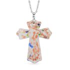 Mehfarbiger Murano-Stil Glas Kreuz-Anhänger mit 60cm Kette, Weiß