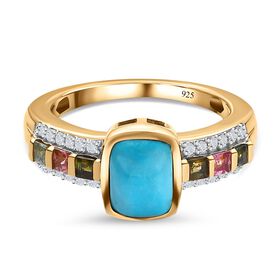 Amerikanischer Sleeping Beauty Türkis, mehrfarbiger Turmalin und Zirkon-Ring - 2,30 ct.