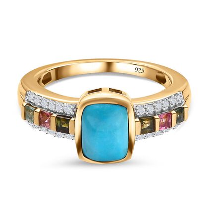 Amerikanischer Sleeping Beauty T&uuml;rkis, mehrfarbiger-Turmalin Ring, 925 Silber vergoldet, (Gr&ouml;&szlig;e 19.00) ca. 2.30 ct