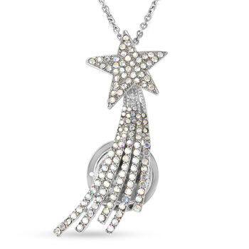 Wei&szlig;e Kristall Sternschnuppen-Brosche, Anh&auml;nger mit Kette, 60 cm, silberfarben ca. 4,00 ct