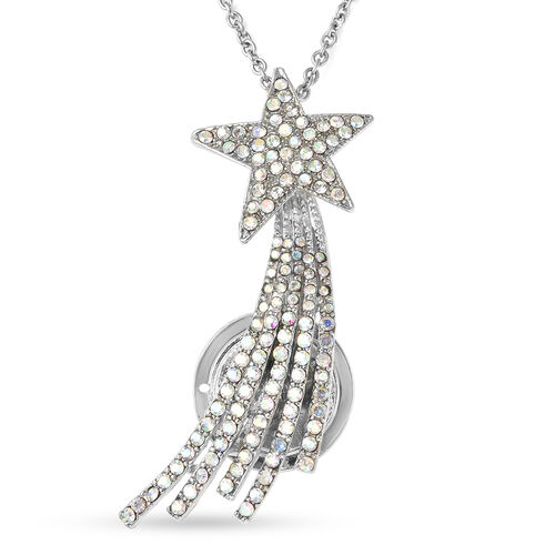 Weiße Kristall-Sternschnuppe-Brosche cum Anhänger mit Kette - 4 ct. image number 0