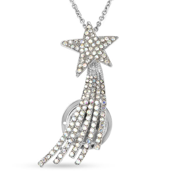 Wei&szlig;e Kristall-Sternschnuppe-Brosche cum Anh&auml;nger mit Kette - 4 ct. image number 0