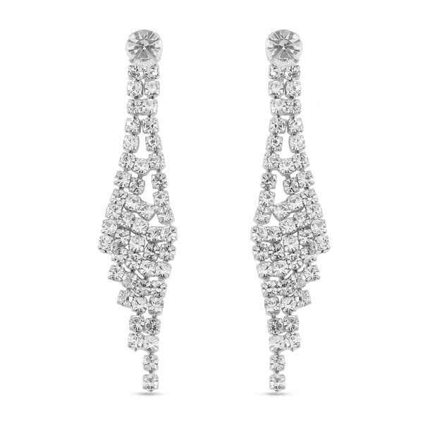 2er Set - Wei&szlig;er Kristall Halskette und Ohrringe Schmuckset, Messing image number 7