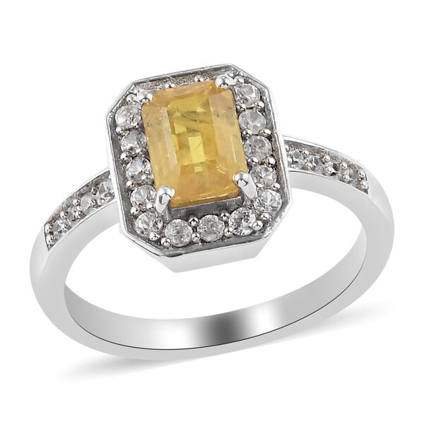 Gelber Saphir und Zirkon Halo Ring 925 Silber Platin-Überzug image number 4