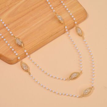 Kunststoff Perle, Wei&szlig;er Kristall Halskette ca. 75 cm Messing