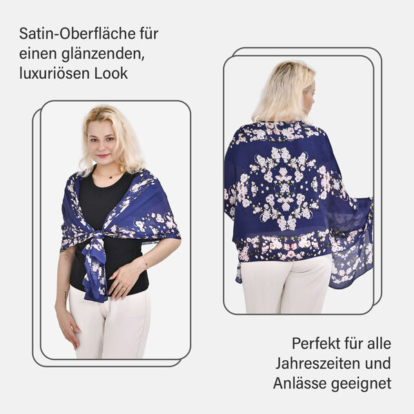 LA MAREY - 100% Maulbeeren-Seidenschal, Chiffon, 60x170 cm, Marineblau image number 5