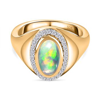 Nat&uuml;rlicher, &auml;thiopischer Welo Opal und Zirkon-Ring - 1,20 ct.
