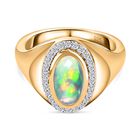 Natürlicher, äthiopischer Welo Opal, Weißer Zirkon Ring, 925 Silber Gelbgold Vermeil (Größe 19.00) ca. 1.20 ct