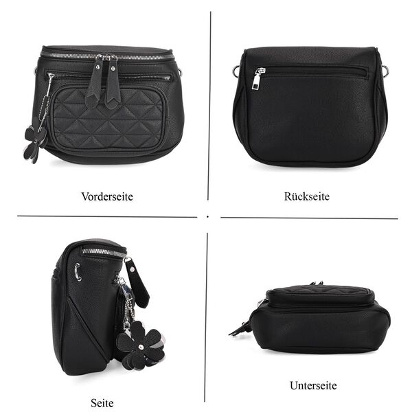 PU Crossbody Tasche mit gemustertem Riemen, 22x8x19cm, Schwarz image number 5