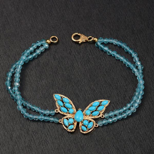 D’joy Sleeping Beauty Türkis, Apatit Armband ca. 19 cm 925 Silber 750 Gelb Vergoldet ca. 33.19 ct image number 2