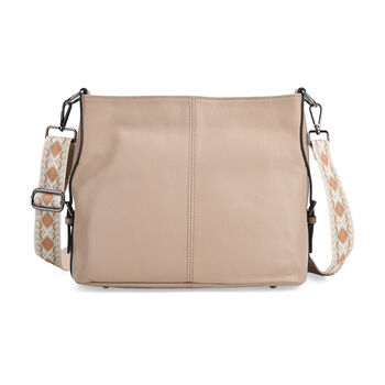 Echtleder-Crossbody-Tasche aus gepr&auml;gtem Leder, verstellbarer Schulterriemen (ca. 120 cm), 32x12x25 cm, Hellbraun